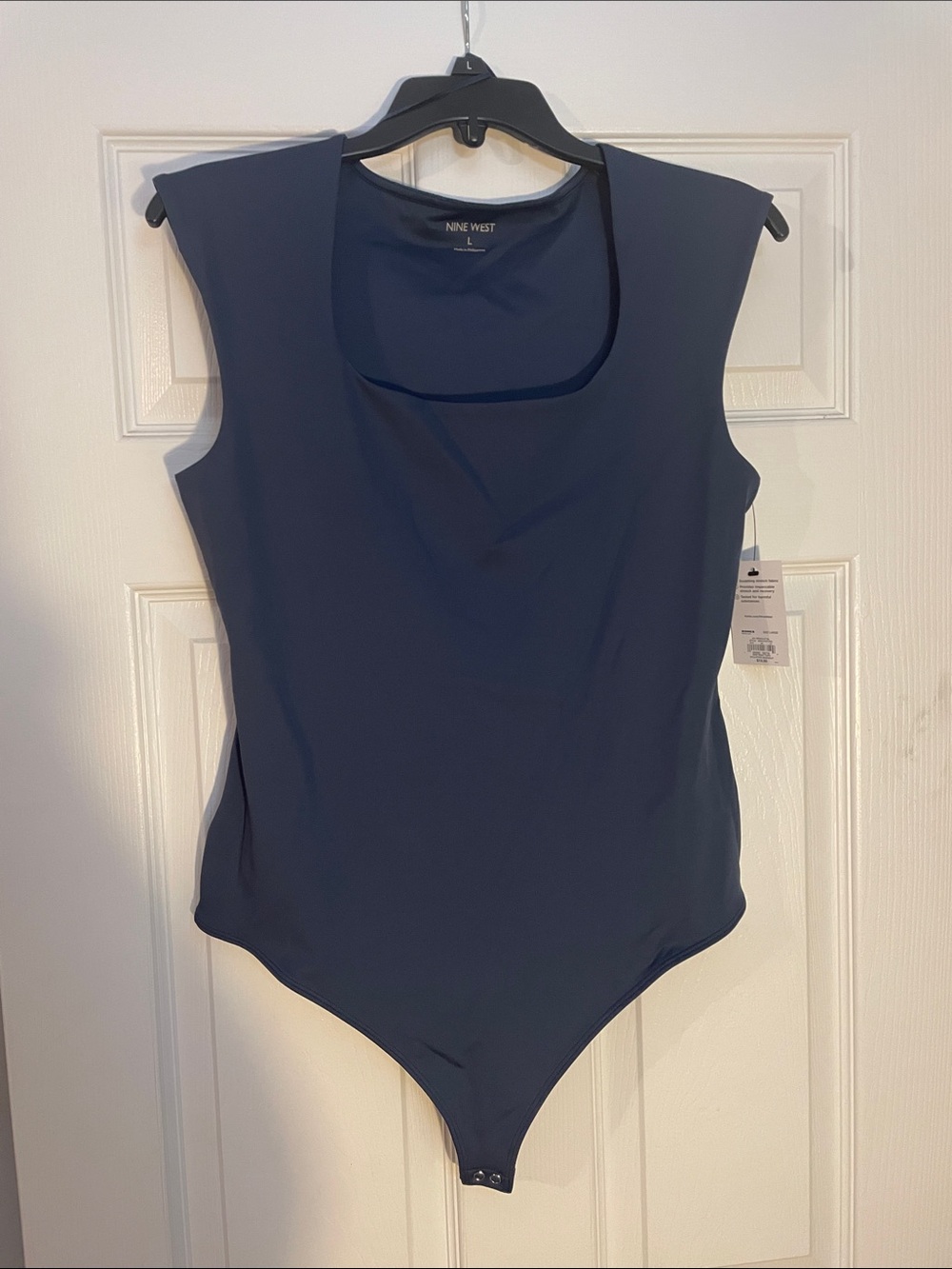 Nine West Navy Square Neck Sleeveless Bodysuit